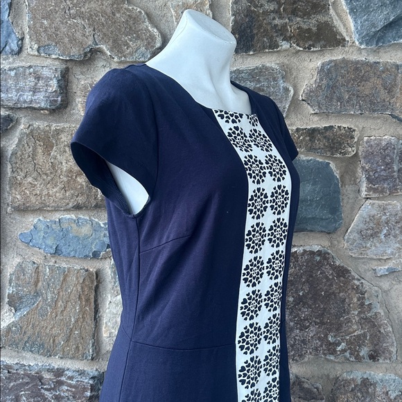 Boden Frederica Geometric Heart Ponte Cap Sleeve Midi Dress Navy Blue size 12 - Picture 6 of 8